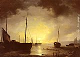 Beached Fishing Boats by Moonlight by Remigius Adriannus van Haanen